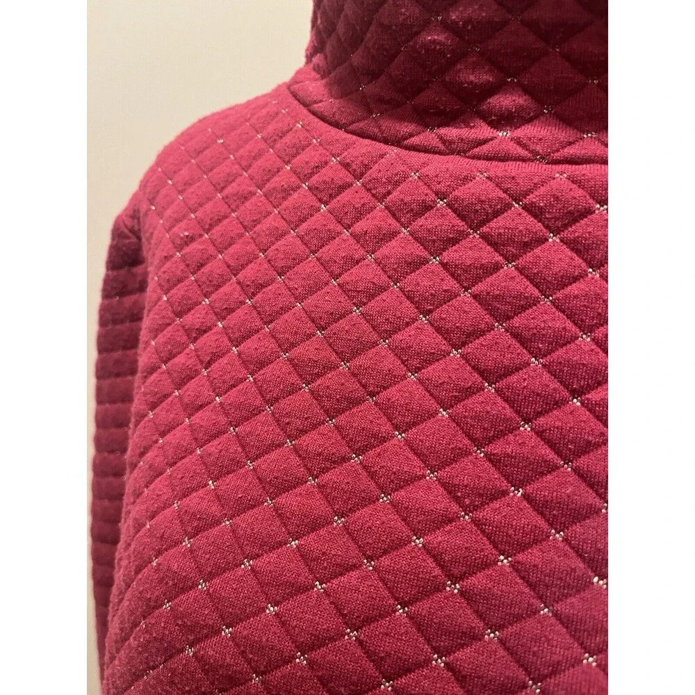 Crown & Ivy Quilted Pullover Mock Turtleneck, Red w Gold Stitch Size L - Picture 3 of 10